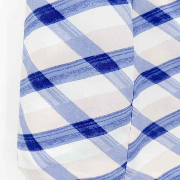 Banana Republic Blue and White Checkered Ruffle Sleeve Top Career Womens Size 6 - Picture 11 of 11